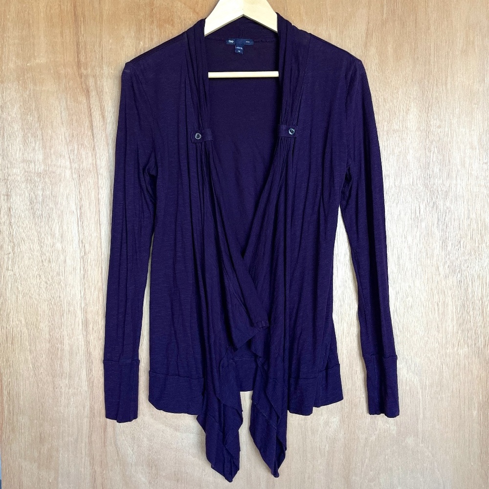 Gap Purple Eggplant Jewel Tone Soft Cotton Blend Thin Waterfall Cardigan XS